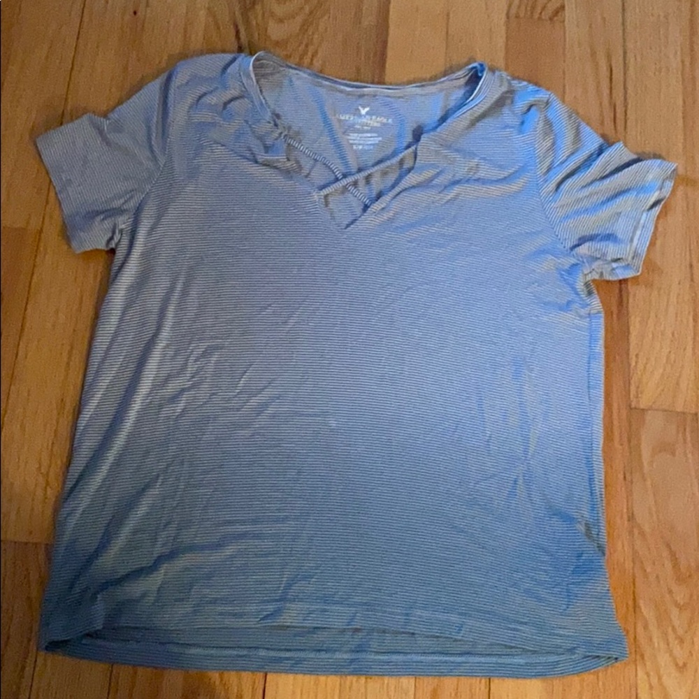 American Eagle Striped Gradient Flowy V- Neck Top